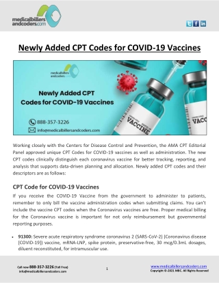 Newly Added CPT Codes for COVID-19 Vaccines