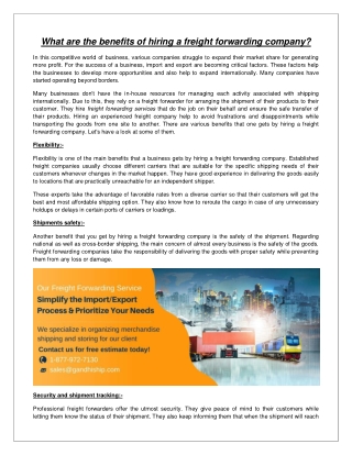 What are the benefits of hiring a freight forwarding company