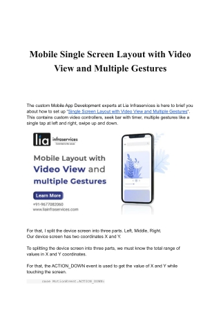 Mobile Single Screen Layout with Video View and Multiple Gestures