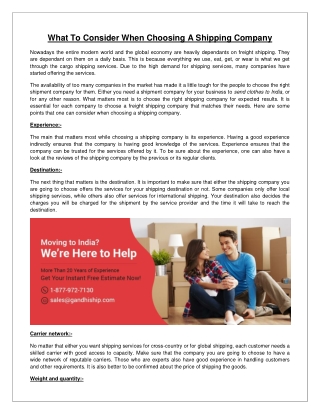 What To Consider When Choosing A Shipping Company