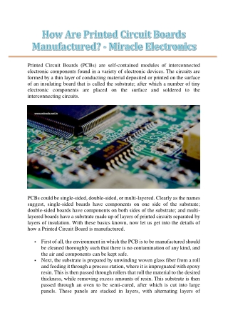 How Are Printed Circuit Boards Manufactured - Miracle Electronics