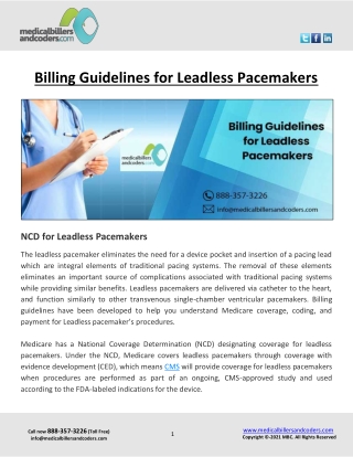 Billing Guidelines for Leadless Pacemakers