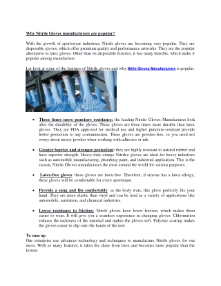 Why Nitrile Gloves manufacturers are popular