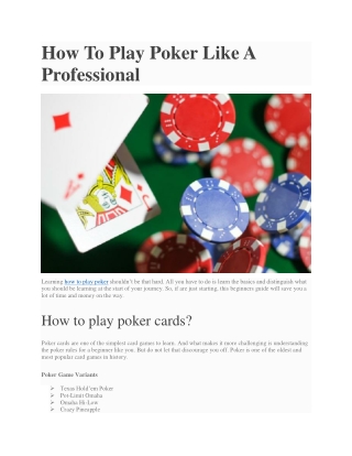 How To Play Poker Like A Professional