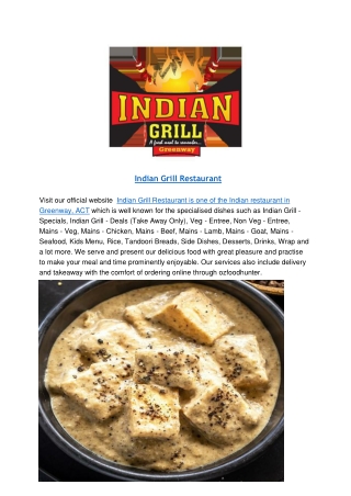 10% Off - Indian Grill Restaurant Menu - Greenway, ACT