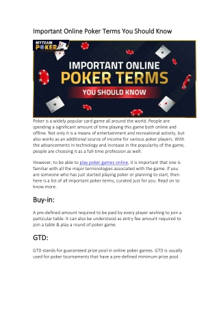 Important Online Poker Terms You Should Know