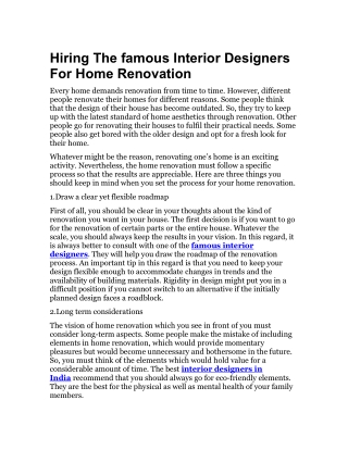 Hiring The famous Interior Designers For Home Renovation