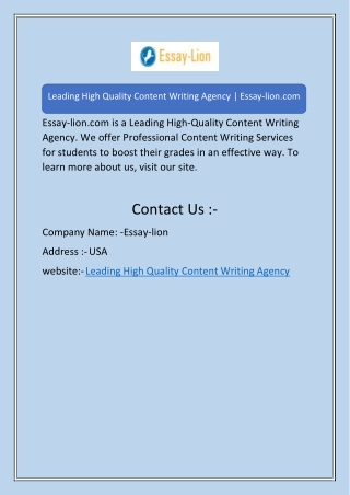 Leading High Quality Content Writing Agency | Essay-lion.com