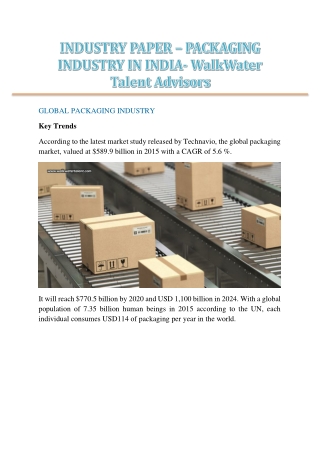 Industry paper – packaging industry in india- walkwater talent advisors