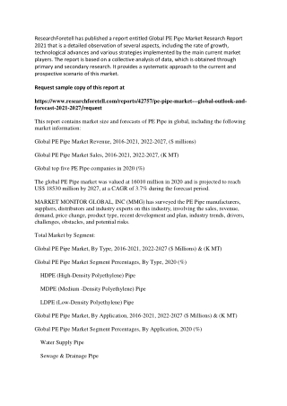 PE Pipe Market Robust Pace of Industry During 2020-2027