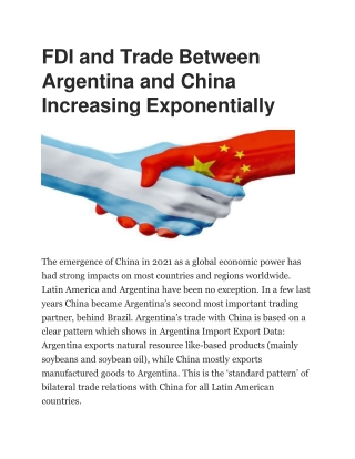 FDI and Trade Between Argentina and China Increasing Exponentially