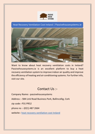 Heat Recovery Ventilation Cost Ireland | Passivehousesystems.ie