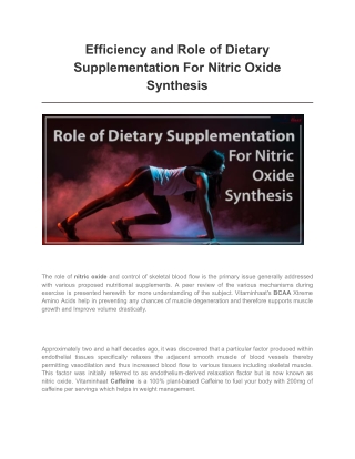 Efficiency and Role of Dietary Supplementation For Nitric Oxide Synthesis