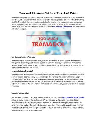 Tramadol (Ultram) –  Get Relief From Back Pains!