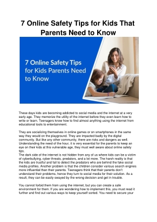 7 Online Safety Tips for Kids That Parents Need to Know PDF