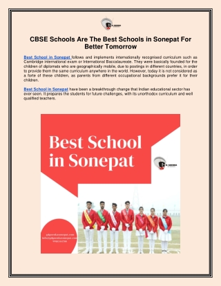 CBSE Schools Are The Best Schools in Sonepat For Better Tomorrow
