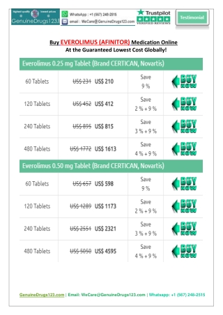 The Cheapest price for Everolimus Tablet Online