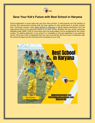 Save Your Kid’s Future with Best School in Haryana