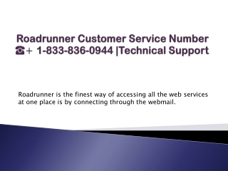 Roadrunner Customer Service Number 1(833)836-0944 | Technical Support