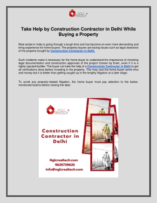 Take Help by Construction Contractor in Delhi While Buying a Property