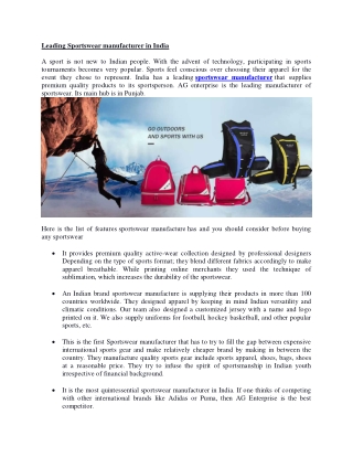 Leading Sportswear manufacturer in India