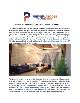 How to Choose the Right Villa Interior Designers in Bangalore