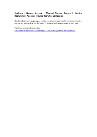 Healthcare Nursing Agency - Medical Nursing Agency - Nursing Recruitment Agencies - Nurse Recruiter Companies