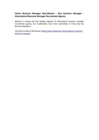 Senior Business Manager Recruitment - Hire Business Manager - International Business Manager Recruitment Agency