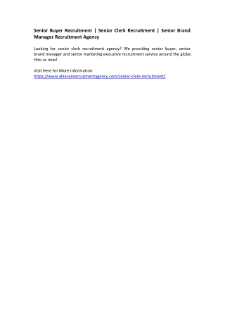 Senior Buyer Recruitment - Senior Clerk Recruitment - Senior Brand Manager Recruitment Agency