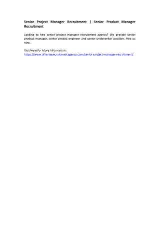 Senior Project Manager Recruitment - Senior Product Manager Recruitment