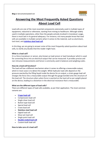 Answering the Most Frequently Asked Questions About Load Cell