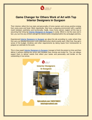 Game Changer for Others Work of Art with Top Interior Designers in Gurgaon