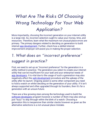 What Are The Risks Of Choosing Wrong Technology For Your Web Application