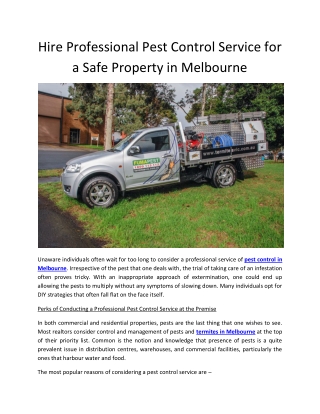 Hire Professional Pest Control Service for a Safe Property in Melbourne