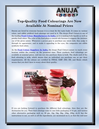 Food Colour Manufacturers In India