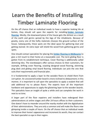Learn the Benefits of Installing Timber Laminate Flooring