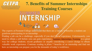 7 Benefits of Summer Internships Training Courses