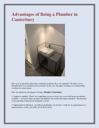 Advantages of Being a Plumber in Canterbury