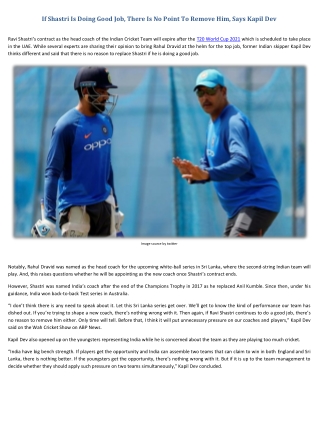 If Shastri Is Doing Good Job, There Is No Point To Remove Him, Says Kapil Dev