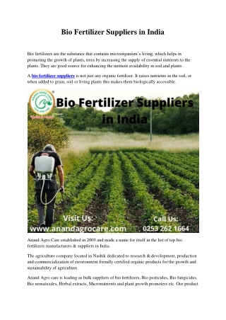 Bio Fertilizer Suppliers in India