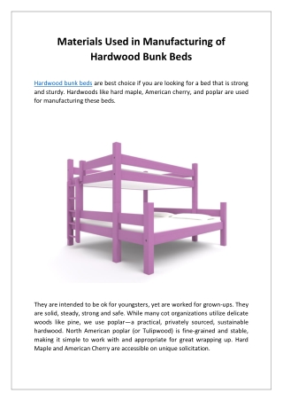 Materials Used in Manufacturing of Hardwood Bunk Beds