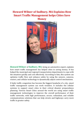 Howard Wilner of Sudbury, MA Explains How Smart Traffic Management helps Cities Save Money