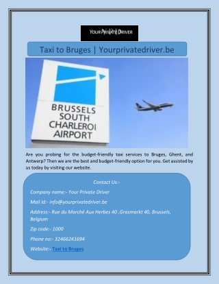 Taxi to Bruges | Yourprivatedriver.be