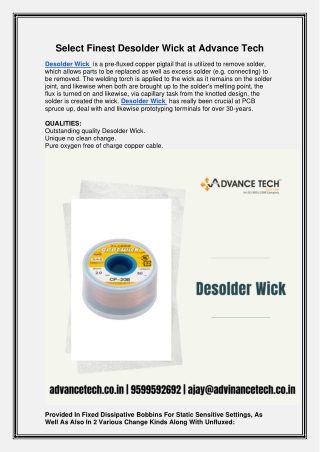 Select Finest Desolder Wick at Advance Tech