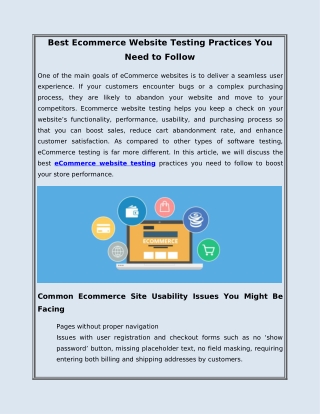Best Ecommerce Website Testing Practices You Need to Follow