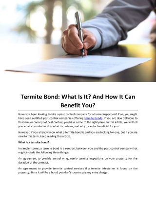 Termite Bond What Is It And How It Can Benefit You