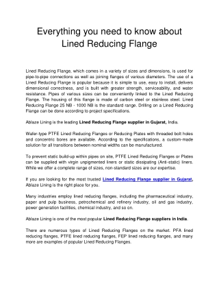 Everything you need to know about Lined Reducing Flange