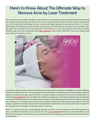 Here’s to Know About The Ultimate Way to Remove Acne by Laser Treatment