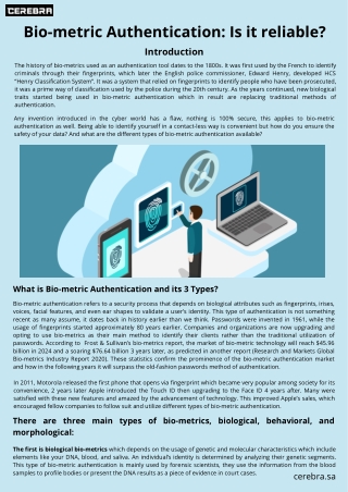 Bio-metric Authentication: Is it reliable?