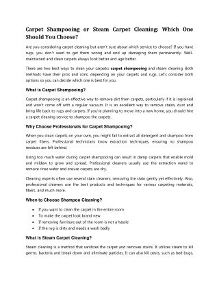 Carpet Shampooing or Steam Carpet Cleaning Which One Should You Choose